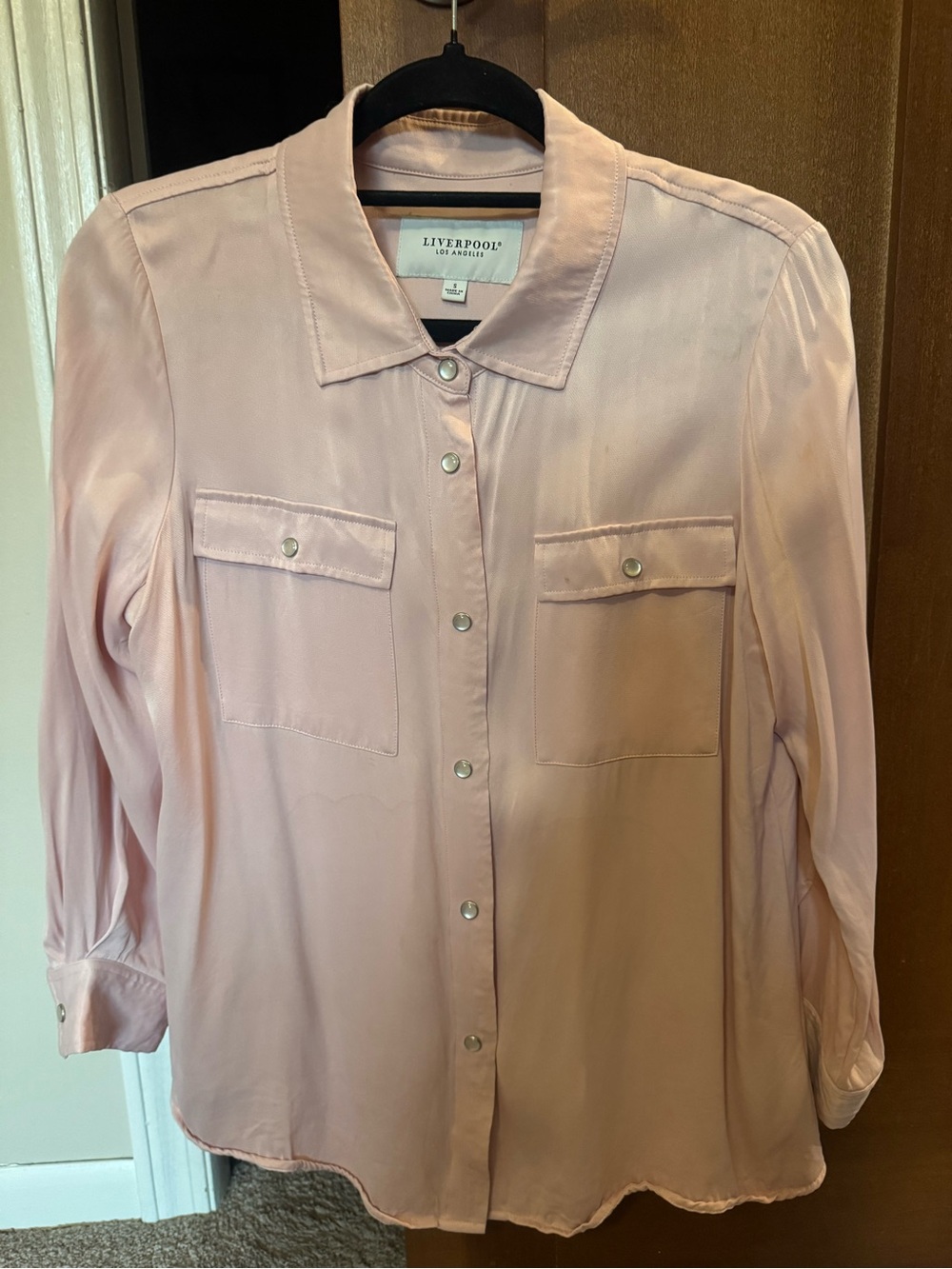 Liverpool Pale Blush Button-Front Shirt with Chest Pockets